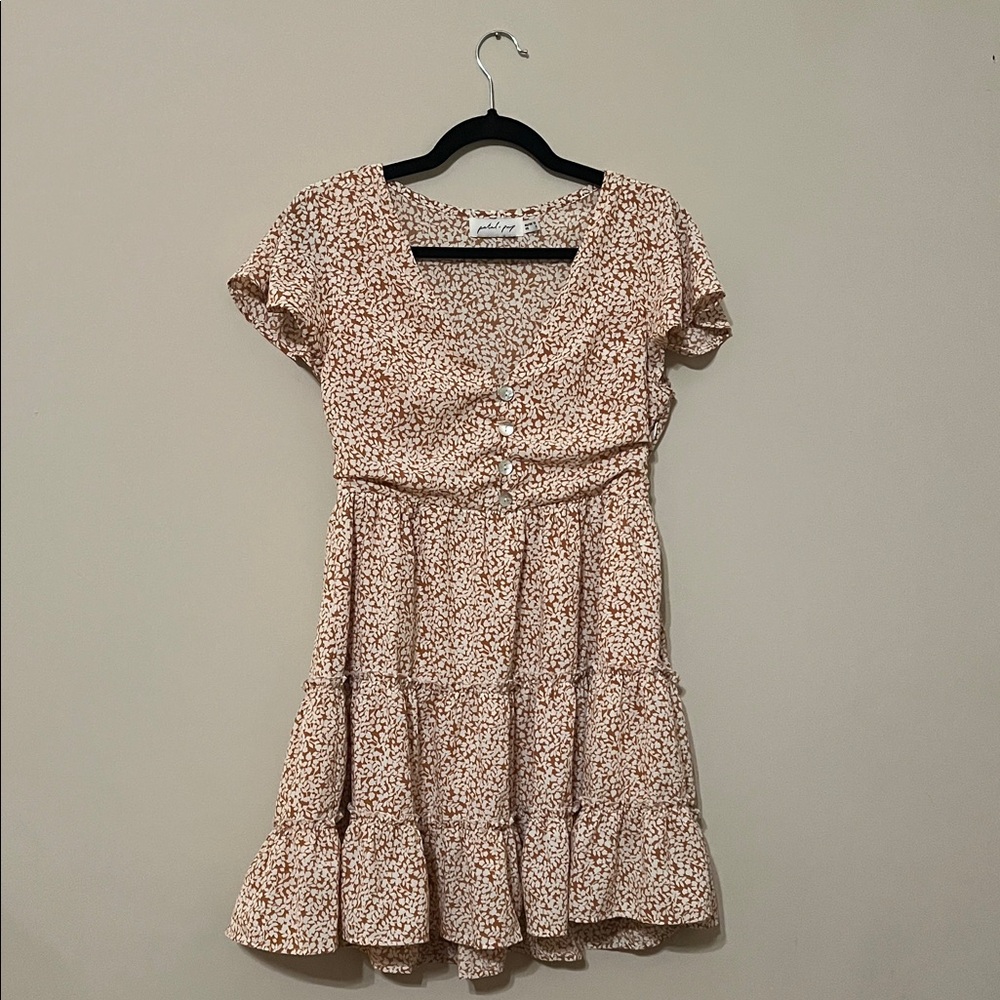 Petal & Pup Floral Mini Dress in Cream and Brown